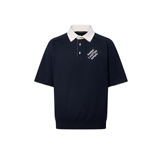 lv louis vuitton color-block letter embroidered polo shirt